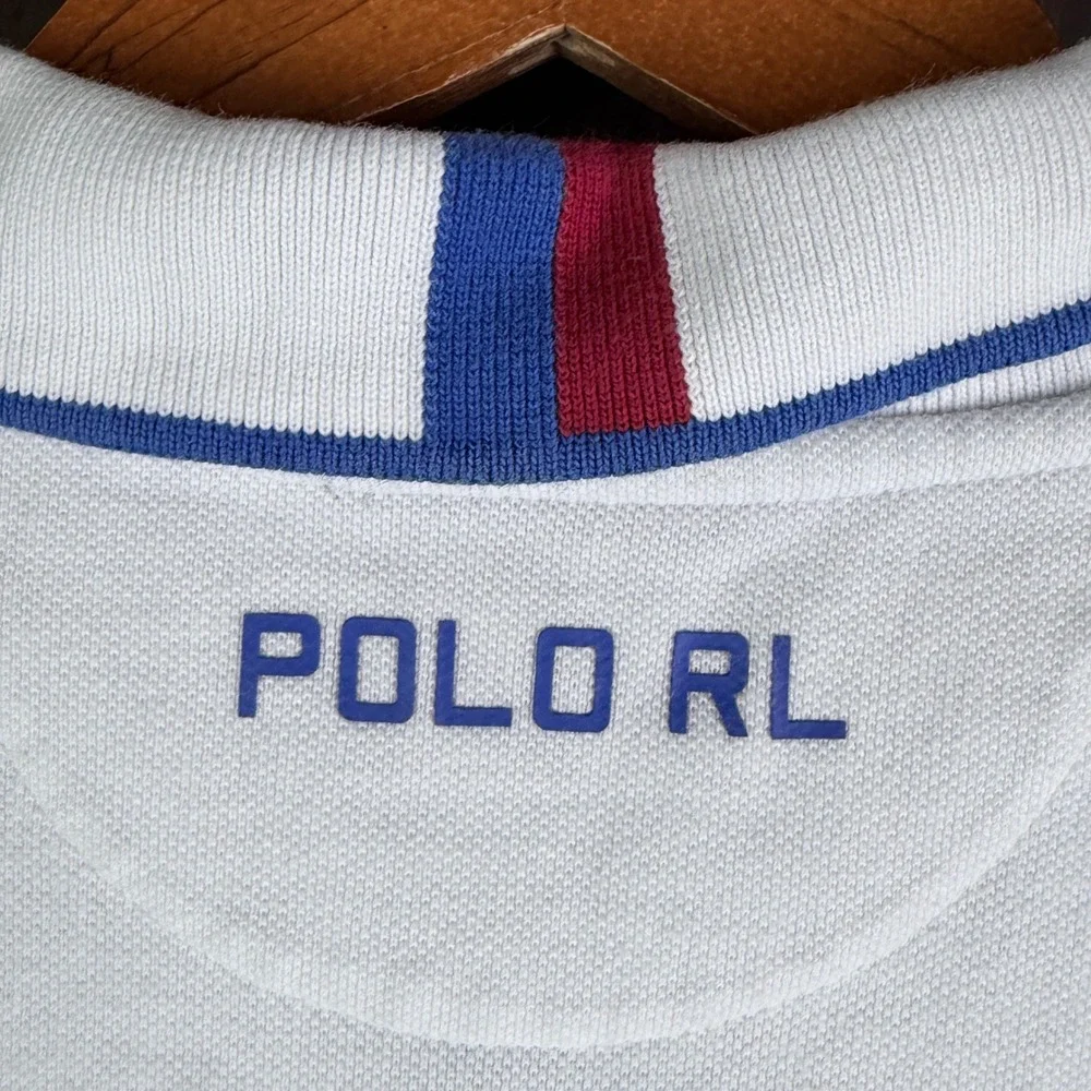 Polo Ralph Lauren Custom Slim Fit Russia RUS Colorblock Polo Shirt Mens XL White